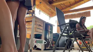 Brunette Coeds Flash Bare Asses at Outdoor Party