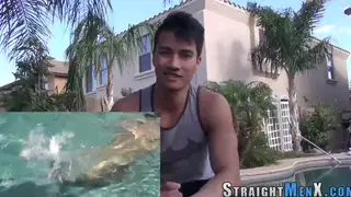 Muscular Asian Hunk Strokes His Cock Outdoors Until He Cums