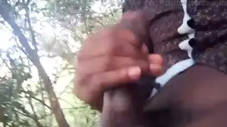 Hairy Ebony Bear Strokes Twink Outdoors