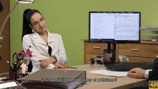 Brunette Teen Negotiates Pleasure at Office Desk