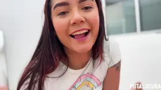 Petite Latina Rides and Swallows in Interracial Encounter