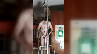 Hairy European Endures Intense Ball Suspension