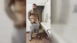 Inked European Stud Masturbates and Pisses on Camera