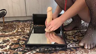 Voluptuous MILF Masturbates with a Dildo in Front of a Mirror