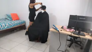 Voluptuous MILF Seduces Client at Salon Chair