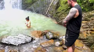 Busty Latina MILF Teases Outdoors Before Blowjob