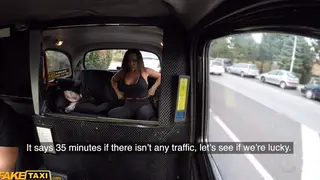 Busty Tattooed Brunette Takes a Deep Blowjob in a Parked Car