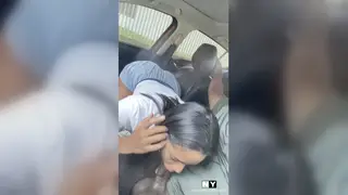 Teen Brunette Pays Driver with Deepthroat in Car