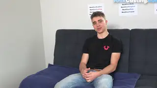 Muscular Jock Strokes His Cock to a Messy Finish at Casting