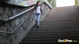 Desperate Amateur Pisses Publicly on Outdoor Stairwell