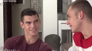 Teen Twink Strokes His Uncut Cock in a Public Gym