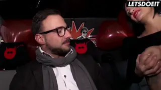 German Brunette Rides a Stranger in a Moving Car on Valentine's Day