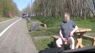 Chubby Latino Strokes His Cock on a Parking Bench