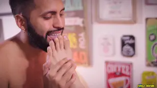 Latino Twink Gives a POV Footjob and Swaps Cum