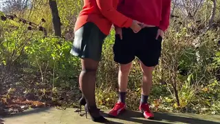 Voluptuous Mother-in-Law Flashes and Pisses Outdoors in Stockings