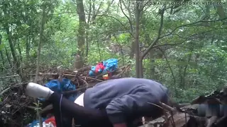 Asian Stepdad Takes Bareback Advantage in the Woods