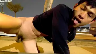 Asian Guy Pisses and Strokes to Cumshot
