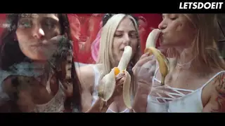Busty European Lesbians Share an Orgy in the Backseat