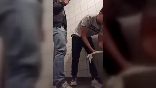 Latino Studs Bareback in a Public Restroom