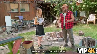 Blonde Girlfriend Cheats with Older Man in Garden