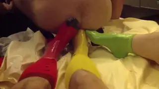 Solo Amateur Edges Himself in a Dimly Lit Room