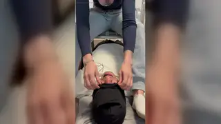 European Submissive Tied Up for First Bondage and Foot Worship Session
