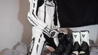Leather-Clad Biker Strokes Off and Coats His Boots