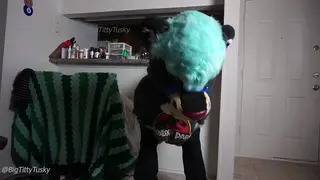 Busty Solo Star Teases Her Massive Tits in Fursuit