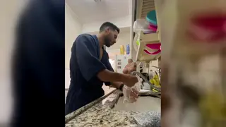 Muscular Tattooed Stud Fucks Sex Doll on Kitchen Counter