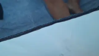 Hairy Milf Caught Masturbating Outdoors Before Blowjob and Cum in Mouth