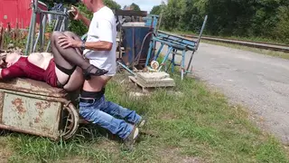 European MILF Flashes and Fucks Doggystyle at Train Station