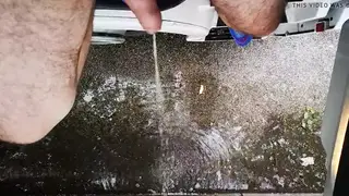 European Trucker Pisses and Cums in Public Park