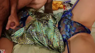 French Blonde in Blue Lace Lingerie Takes a Spanking Before Oral