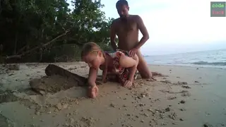 Blonde Teen Masturbates on Sandy Beach at Sunset