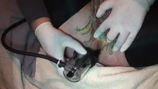 Tattooed European Explores Anal Pump Toy Session
