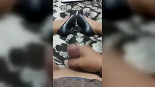 Crossdresser in Lingerie Sucks and Rides a Black Dildo
