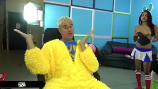 Blonde and Brunette Share Two Cocks in Holiday Skirt Orgy