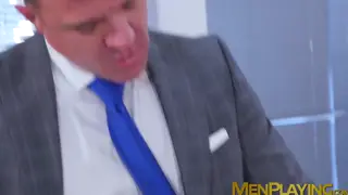 Suited Executive Gets Blowjob Before Anal at Desk