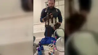 Cosplay Hero Strokes Himself to a Messy Climax