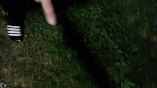 Guy Strolls Garden Path Showing Off His Legs