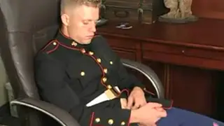 Military Man in Uniform Strokes to Cumshot