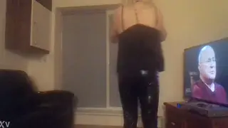Shiny PVC Leggings Frame a Tight Amateur Ass