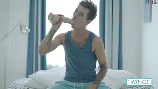 Tattooed Brunette Pleasures Himself With Toy and Hand