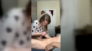 Busty Tattooed Trans Babe Jerks Huge Cock to Climax