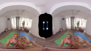 Petite Blonde Coach Leads VR Yoga Threesome