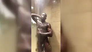Ebony Muscle Hunk Shows Off Massive BBC in Shower