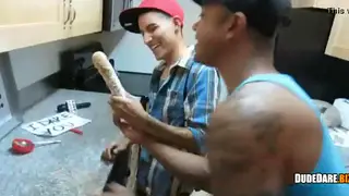 Muscular Teen Uses Toy While Giving Blowjob