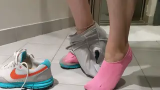 Latina Teen Strips Sweaty Socks and Shows Feet in Shower