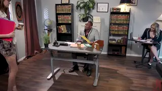 Blonde MILF and Ebony Stepdaughter Squirt at Work