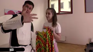 Petite European Cosplayer Rides Toy in Doggystyle